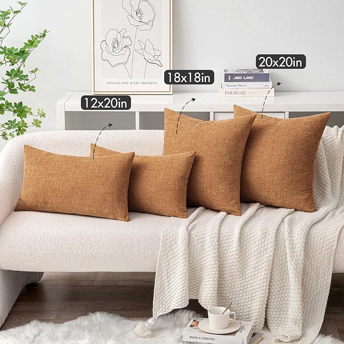 MIULEE Pack of 2 Brown Throw Pillow Covers 20x20 Inch Soft Chenille Pillow Covers for Sofa Living Room Couch Solid Dyed Cases