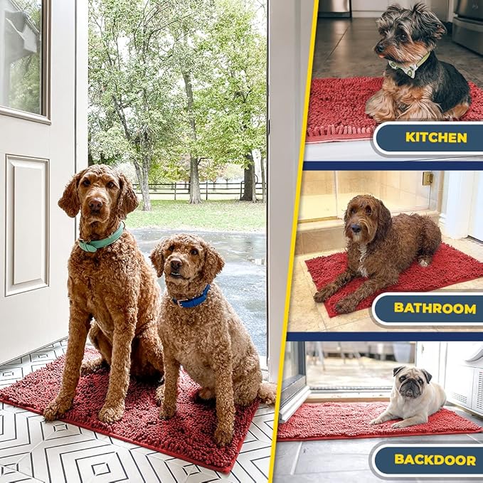 Muddy Mat® | Super Absorbent Door Mat Indoor, Microfiber Quick Dry Chenille Entryway Rug, Non-Slip Front Door Mat, Indoor Mats for Entryway, Machine Washable Pet Rug, Red 30"x19"