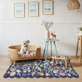 2x5 Washable Hallway Runner Rug: Stain Resistant Floral Scalloped Kitchen Rug Farmhouse Soft Carpet for Bathroom Bedroom Laudry Entryway Floor Mat with Non Slip Backing Cute Home Decor(2x5,Purple)