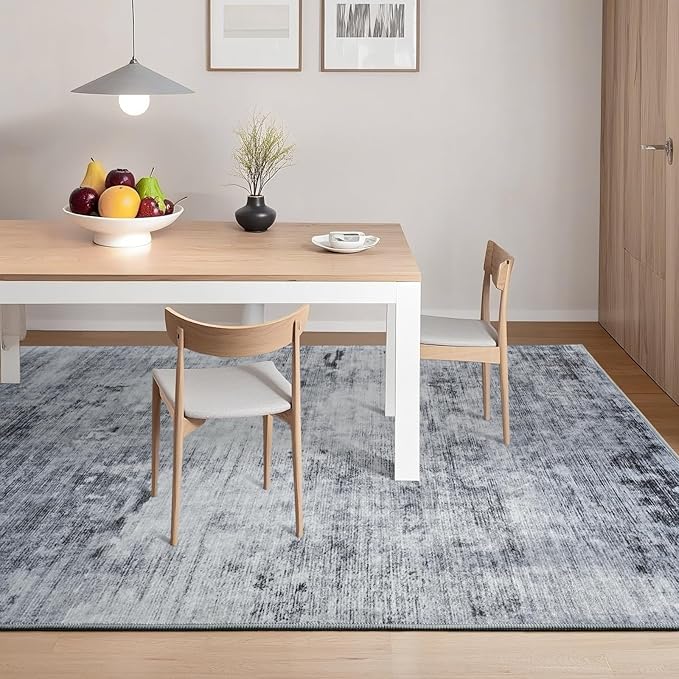 Toneed Abstract Area Rug 8x10 Modern Washable Rug Soft Non Slip Rug Low Pile for Bedroom Living Room Dining Room Grey