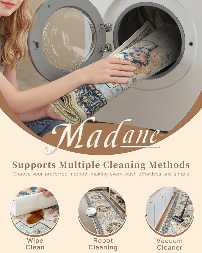 Madane Runner Rugs for Hallway 2x10 Long Washable Non-Slip Hallway Runner Rug Low-Pile Stair Kitchen Runner Soft Throw Carpet for Entrance Living Dining Laundry Room (Orange/Blue, 2 x 10)