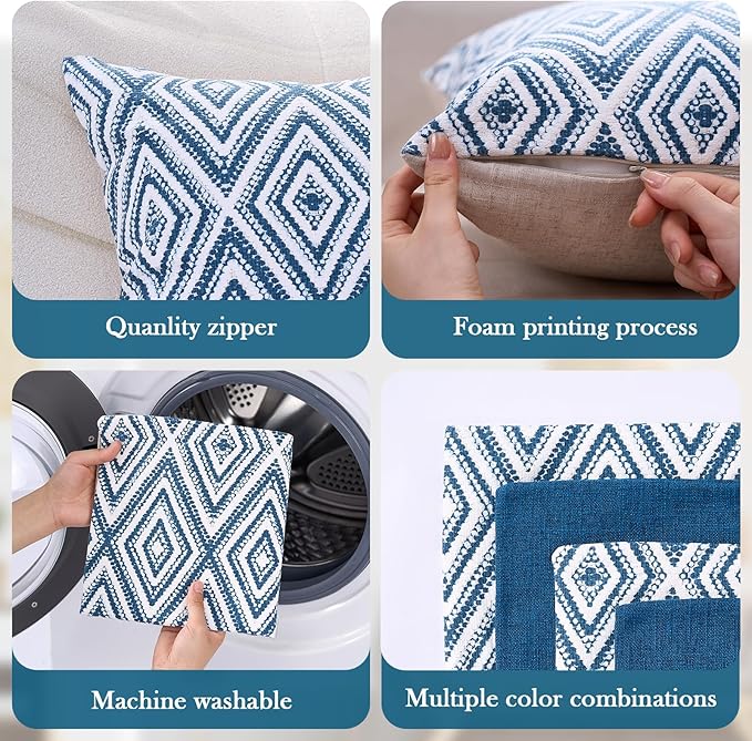 HPUK Decorative Throw Pillow Covers Set of 4 Couch Pillows Accent Cushion Cover for Couch Sofa Living Room, 20"x20" inches, Navy Blue