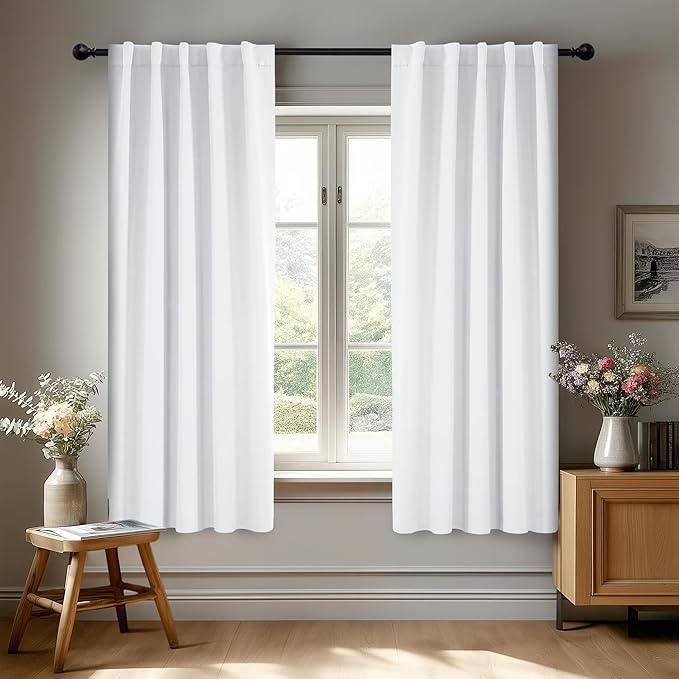 Deconovo Room Darkening Curtains, Thermal Insulated Noise-Reducing Window Panels for Bedroom, Living Room and Home Office, 2 Panels, Pure White, 42W x 45L Inch