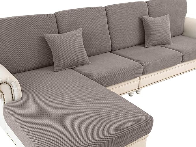 Couch Cushion Covers for Sectional Sofa L Shape Washable Separate Seat Chaise Couch Cover Stretch Sofa Slipcovers with 2 Pcs Pillowcases(2 Seater + 1 Chaise, Taupe)