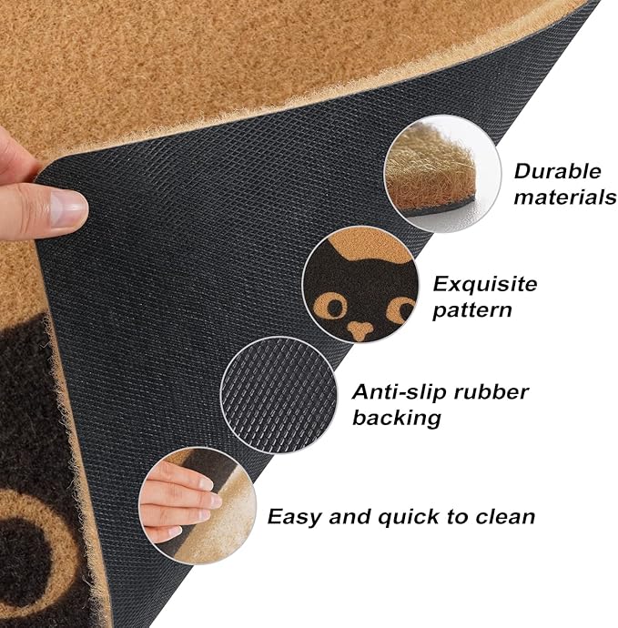 UINI Door Mat Outdoor Indoor Welcome Mats, Cute Cat Front Doormat, Non Slip Durable Entrance Rugs for Front Door, Inside Outside Entry, Porch, Resist Dirt, 17" x 30", Easy to Clean