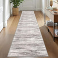 KOZYFLY Modern Abstract Hallway Runner, 2x10 Washable Rug Non-Slip Soft Striped Kitchen Runner Rug, Grey/Light Beige/Brown Print Carpet Runner for Entryway Bathroom