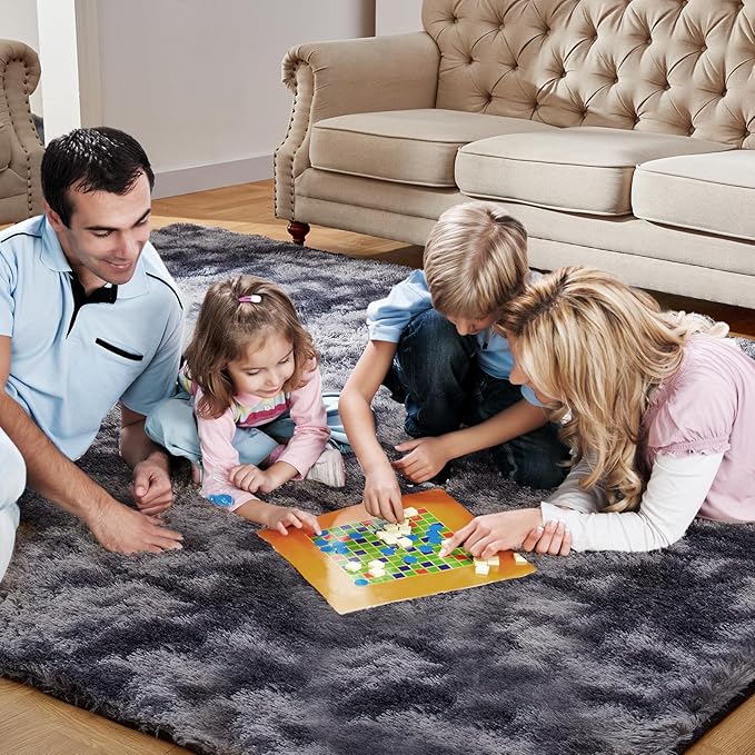 Large Area Rugs for Living Room, 6x9 Feet Fluffy Shag Fuzzy Plush Soft Bedroom Area Rugs, Indoor Floor Carpet for Kids Boys Girls Dorm Nursery Home Decor Aesthetic, Tie-Dyed Dark Gray