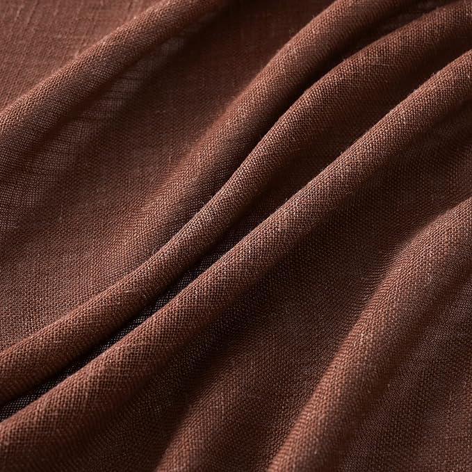 MIULEE Chocolate Brown Linen Curtains 54 Inch Length 2 Panels for Bedroom Living Room, Soft Thick Linen Textured Natural Short Window Drapes Semi Sheer Light Filtering Back Tab Rod Pocket
