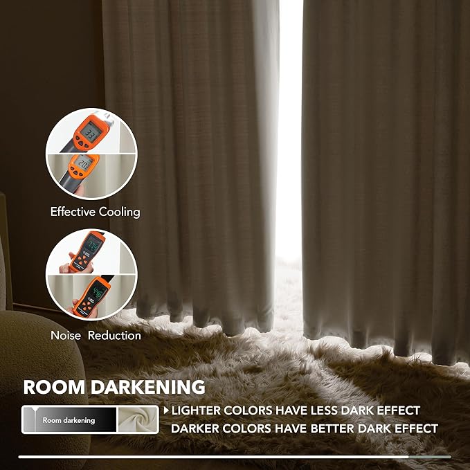Deconovo Blackout Curtains, Thermal Insulated, W52 x L72 2 Panels, Back Tab, Machine Washable, Room-Darkening Drapes for Bedroom/Living Room Light Beige