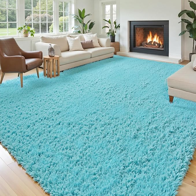Area Rugs 9x12 Living Room, Shaggy Carpet Soft Plush Furry Bedside Rug Large Area Rugs for Bedroom Kids Girls Boys Home Decor Anti Slip(9 x 12, Teal Blue)