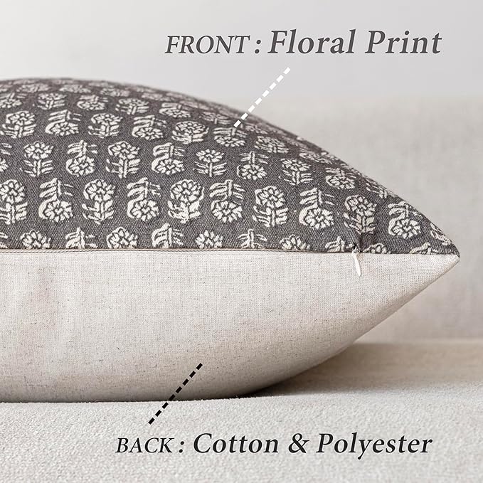Foindtower Set of 2 Decorative Vintage Floral Print Throw Pillow Covers Neutral Modern Farmhouse Cushion Covers Boho Home Decor for Sofa Couch Chair Bedroom Living Room,22×22 Inch,Rustic Gray