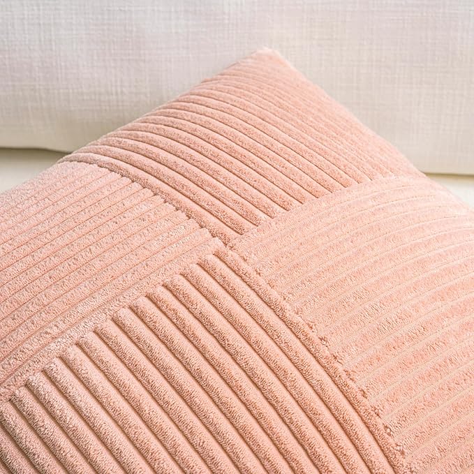 Fancy Homi 2 Packs Peach Lumbar Decorative Throw Pillow Covers 20x28 Inch for Living Room Couch Bed Sofa, Rustic Farmhouse Boho Home Decor, Soft Striped Corduroy Rectangle Accent Cushion Case 50x70 cm