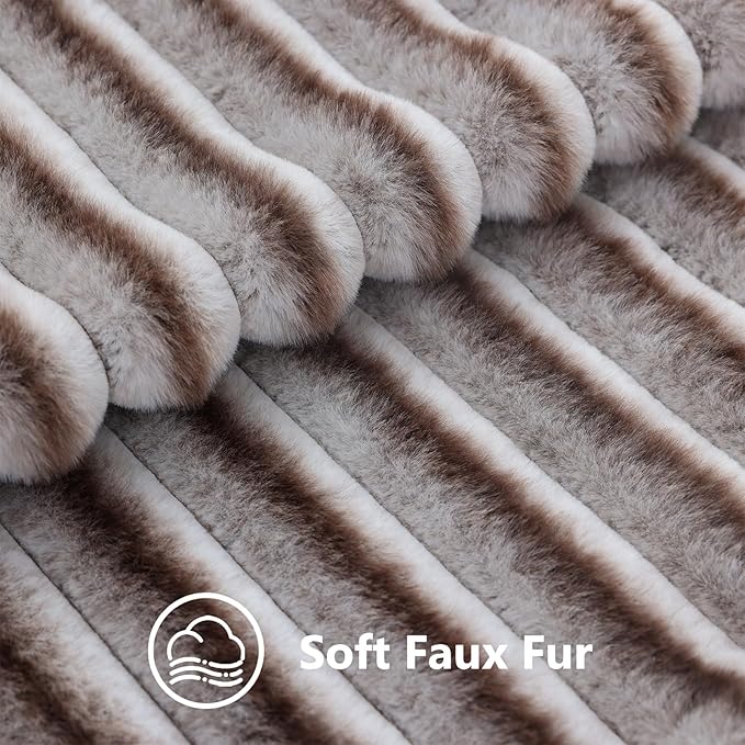decorUhome Cozy Faux Fur Throw Pillow Covers 20x20 Set of 2 Decorative Soft Plush Striped Modern Farmhouse Boho Couch Pillow Cases with Velvet Back for Sofa Bed Living Room, Brown White