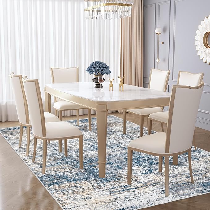 XLUEZ 5x7 Area Rugs for Living Room, Washable Modern Abstract Large Area Rug Neutral Soft Non Slip Kids Rug Stain Resistant Indoor Carpet for Bedroom Nursery Dining Room Playroom(BlueWhite, 5'x7')