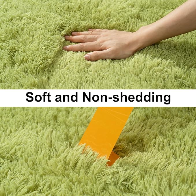 Soft Runner Rugs for Bedroom Hallways, 2x6 Grass Green Fluffy Shag Throw Area Rug Non Slip for Bedside Dorm, Long Shaggy Furry Carpet for Nursery Living Room