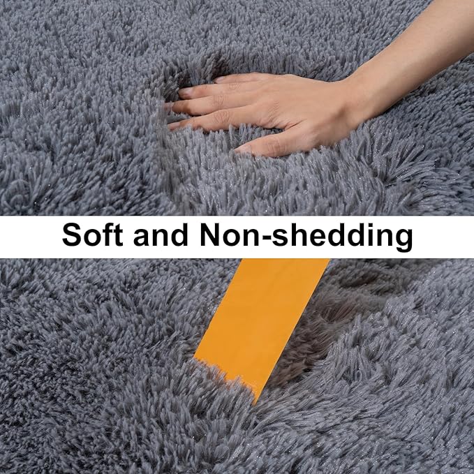 Ultra Soft Runner Rugs for Bedroom Hallways with Upgraded Non-Slip Rubber Backing & Thick Memory Sponge, 2 Packs 2x4 Feet Fluffy Shag Throw Area Rug for Bedside Dorm Dark Grey