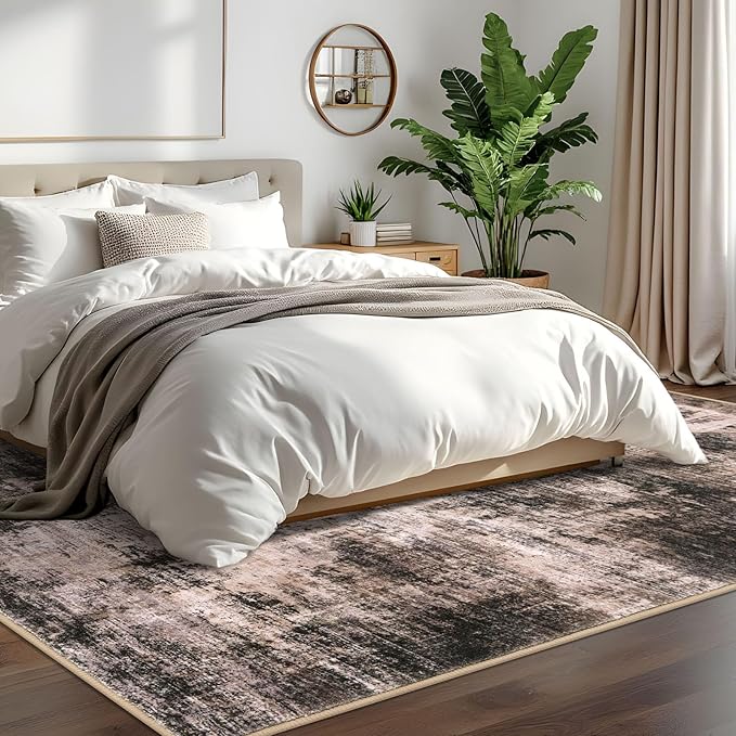 IOHOUZE Abstract Area Rugs 6x9 Ft Washable Rugs for Living Room, Non Slip Dining Room Rug, Printed Faux Wool Rugs for Bedroom, Floor Carpet for Office Nursery Playroom, Brown/Rust