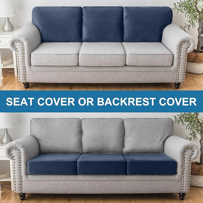 Couch Cover Stretch Velvet Sofa Cushion Cover 2-Piece - Elastic Washable Slipcover for Seat or Backrest, Couch Seat Covers for Sofas (Berlin Blue)