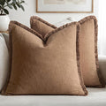 MIULEE Decorative Throw Pillow Covers Neutral Linen Fringe Throw Pillows Set of 2 Brown Boho Farmhouse Cushion Covers with Tassels for Couch Sofa Bed Living Room Spring Home Decor 18x18 Inch