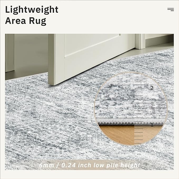 6x9 Area Rug for Living Room Washable 6x9 Gray Rug Non-Slip Modern Rugs for Bedroom Dinning Room Ultra-Thin Indoor Grey Rug