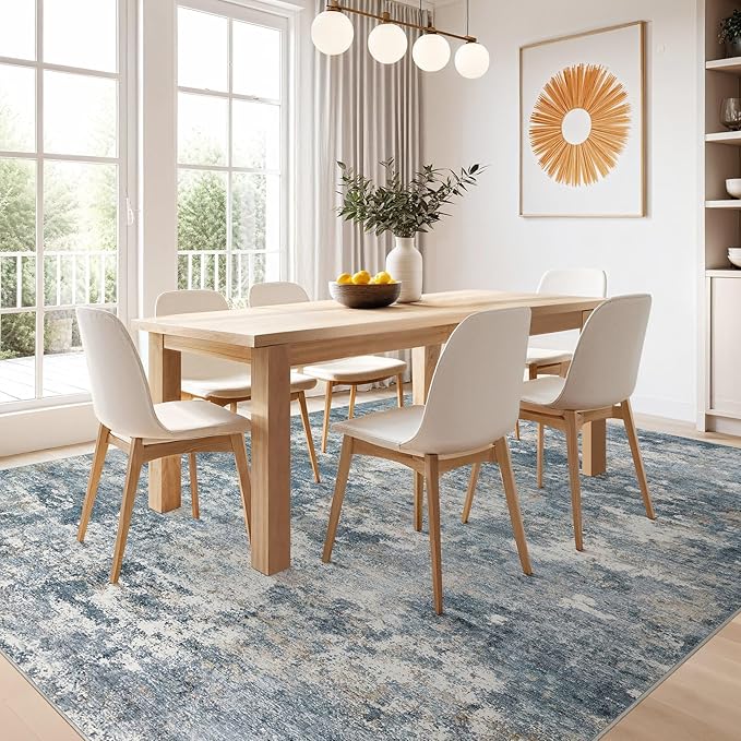 Nakagishi 8x10 Area Rugs Living Room: Washable Abstract Large Neutral Soft Rug Stain Resistant Modern Indoor Floor Non-Slip Carpet for Bedroom Nursery Kids Playroom Office Dining Room Dorm-Blue Brown