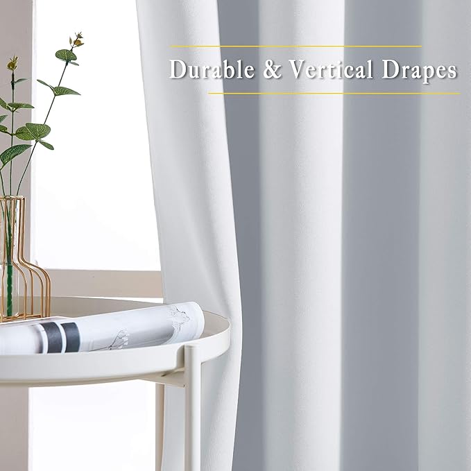 NICETOWN Greyish White Room Darkening Curtains - Window Treatment Thermal Insulated Grommet Panels/Drapes for Bedroom (2 Panels, 52 by 54)