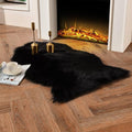 duduta Black Faux Sheepskin Fur Throw Rug 2x3 ft, Fluffy Shag Chair Cover Small Bedside Dorm Rug Non Slip Machine Washable