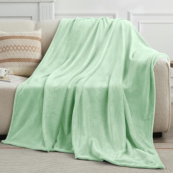 KMUSET Sage Green Fleece Throw Blanket for Bed - Lightweight Super Soft Cozy Luxury Bed Blanket Microfiber 50 x 60 inches