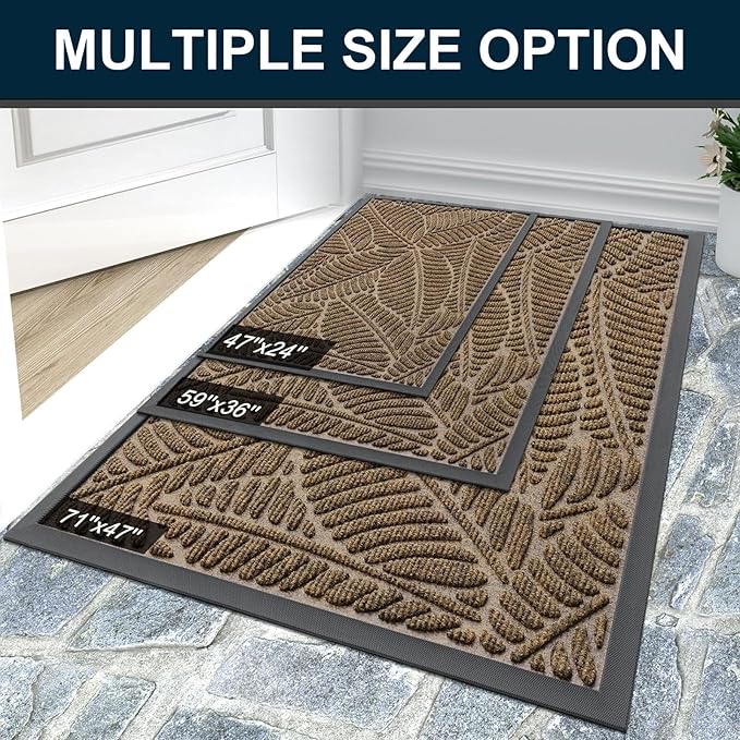 Colorxy Waterproof Doormat, Sturdy Natural Rubber Front Indoor Mat, Non Slip Low Profile Indoor Outdoor Door Mats, Stain and Fade Resistant Floor Mat, Easy Clean Patio Entrance Mat, 71''x47'', Brown