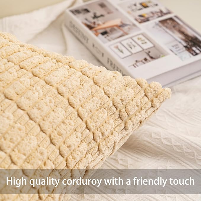 Pack of 2 Corduroy Decorative Throw Pillow Covers 18x18 Inch Soft Striped Pillow Covers Modern Farmhouse Home Decor for Sofa Living Room Couch Bed（Apricot）