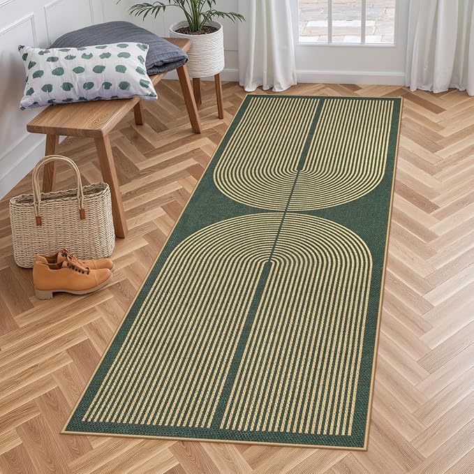 Lahome Enfys Modern Rainbow Easy Jute Entryway Runner Rug, Washable Carpet Runners for Hallway 6ft, Farmhouse Non Slip Stain Resistant Kitchen Mats for Floor Laundry Room Porch Bedroom, Dark Green