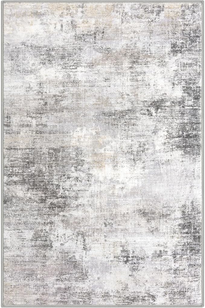 IOHOUZE Abstract Area Rugs and Runners Sets 2x6 and 3x5 Ft, Washable Entryway Rug and Runner Set, Non Slip Kitchen Rug Set, Printed Faux Wool Modern Floor Carpet for Hall Kitchen Entrance, Grey Beige