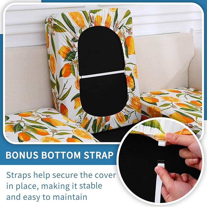 hyha Printed Couch Cushion Covers, Floral Sofa Covers Washable for 2 Cushion Couch, Stretch Pattern Outdoor Cushion Covers for Patio Furniture with Elastic Bottom(2 Packs, Lemon)