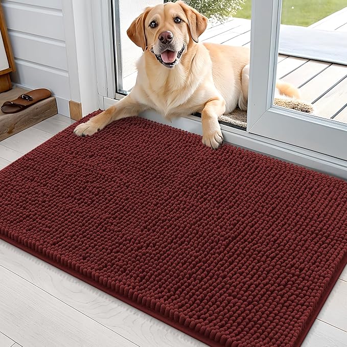 OLANLY Dog Door Mat for Muddy Paws 35x24, Absorbs Moisture and Dirt, Absorbent Non-Slip Washable Doormat, Quick Dry Chenille Mud Mat, Entry Indoor Entryway Carpet for Inside Floor, Caramel Russet