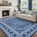 Lofus 6x9 Area Rugs for Living Room, Machine Washable Non-Slip Area Rug, Low Pile Large Rugs for Bedroom, Kitchen, Dining Room, Home Office, Vintage Oriental Print Rug, Dark Blue with White
