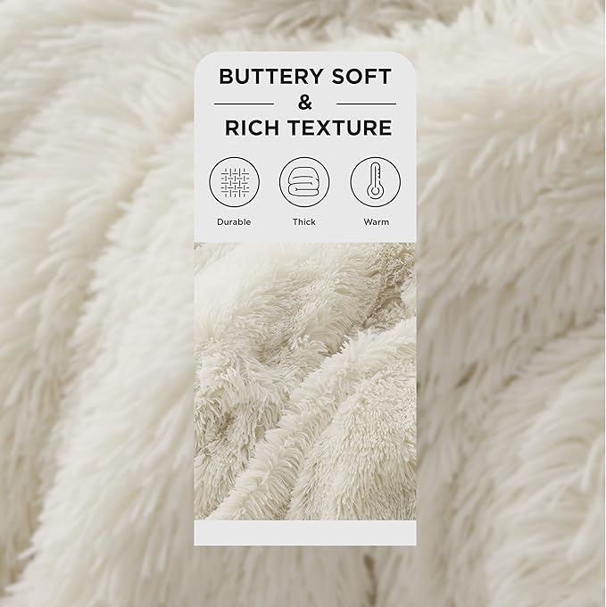 Bedsure GentleSoft Fluffy Cream Throw Blanket Decorative Blankets for Bed Couch Sofa, Cream Decor Sherpa Fleece Soft Cozy Fuzzy Plush Thick Warm Faux Fur Decorations, Ivory Girl Gifts, 50x60
