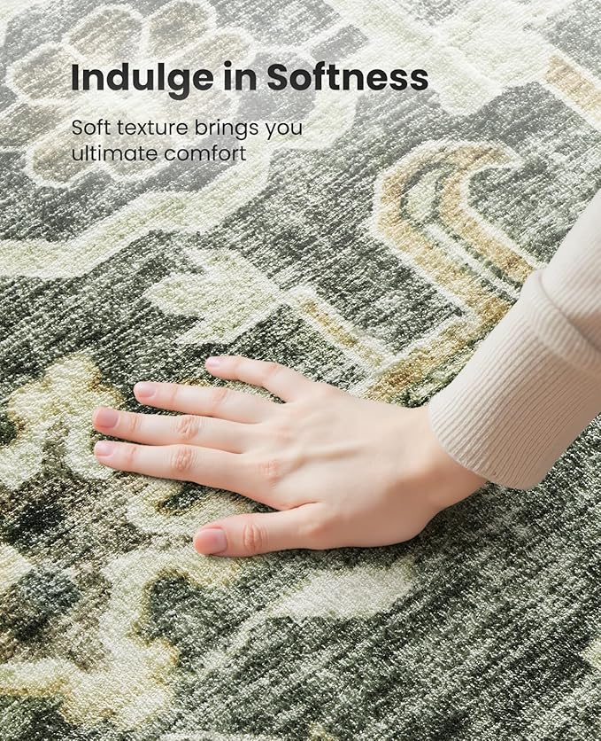 AMADA HOMEFURNISHING 10x14 Washable Area Rug, Low-Profile Large Area Rug with Non-Slip Backing & Durable Edge Binding, Vintage Large Rugs for Living Room, Bedroom & Dining Room