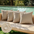 MIULEE Pack of 4 Decorative Outdoor Throw Pillow Covers Linen Waterproof Pillow Covers Farmhouse Cushion Cases for Patio Garden Tent Balcony Couch Sofa 16x16 inch Light Tan