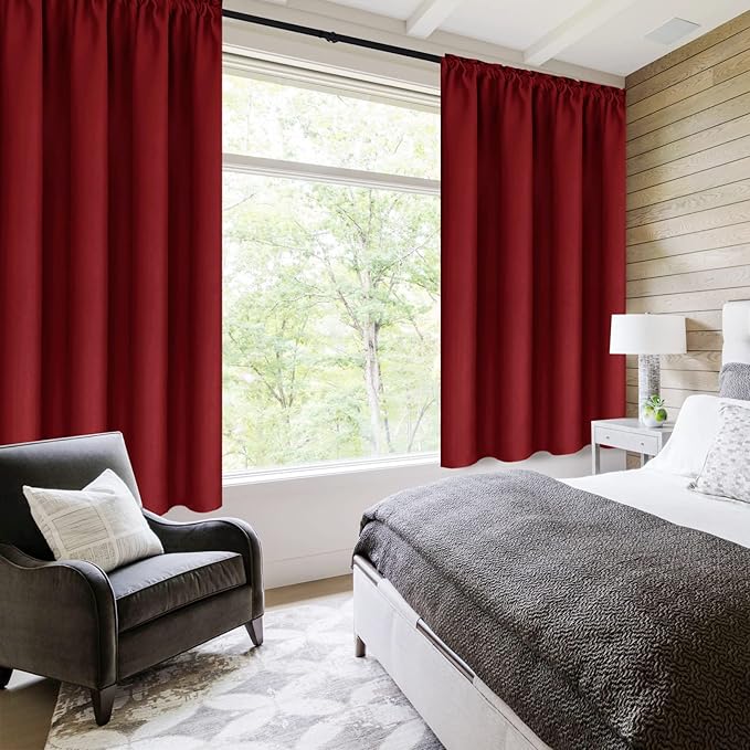 DWCN Burgundy Room Darkening Blackout Curtains - Thermal Insulated Privacy Energy Saving Window Curtain Drapes 42 x 63 inch Length, Set of 2 Bedroom Living Room Curtains