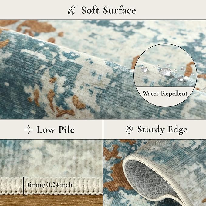 BEIMO Area Rugs 6x9 for Living Room Bedroom, Modern Abstract Machine Washable Rug, Large Soft Low Pile Floor Carpet with Non Slip Backing for Dining Room, Teal and Terracotta