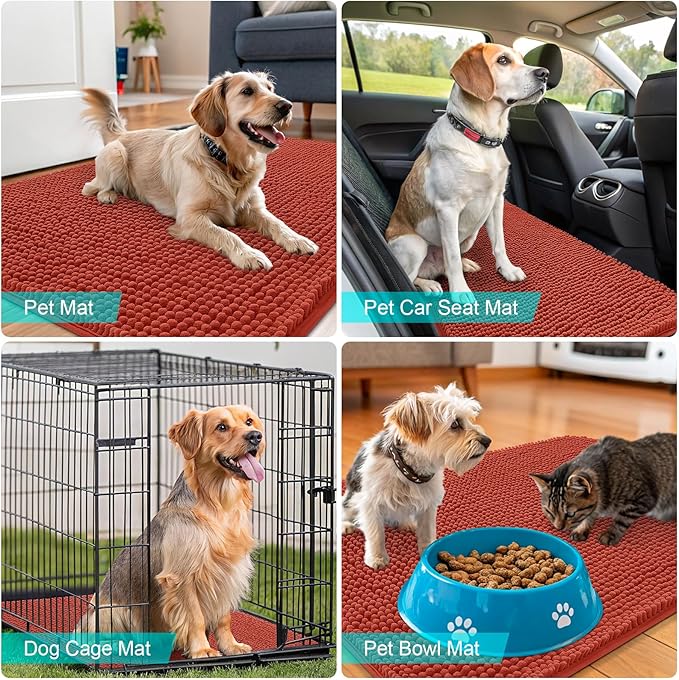 OLANLY Dog Door Mat for Muddy Paws 70x32, Absorbs Moisture and Dirt, Absorbent Non-Slip Washable Doormat, Quick Dry Chenille Mud Mat for Dogs, Entry Indoor Entryway Carpet for Inside Floor, Maple Red