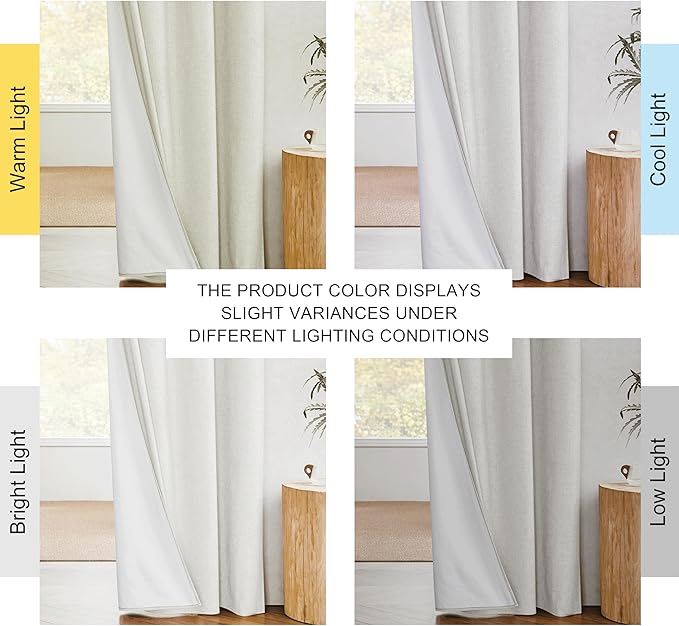 NICETOWN 100% Blackout Linen Texture Curtains 72 inches Long, Ivory, 2 Pcs, Thermal Insulated Full Blackout 2-Layer Lined Drapes, Energy Efficiency Window Draperies for Boy's Room