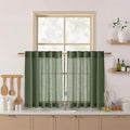Nanspring Linen Kitchen Curtains 30 Inches Long 2 Panels Olive Green Semi Sheer Short Curtain Back Tab Rod Pocket Solid Privacy Cafe Tier Curtains for Cafe Bathroom Basement 36x30