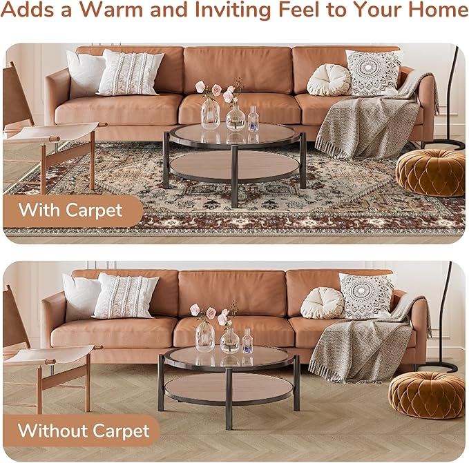 OPPODREAM Soft Area Rugs 5x7, 5x7 Washable Rug with Non Slip Backing, 5 x 7 Faux Cashmere Low-Pile Carpet, Brown