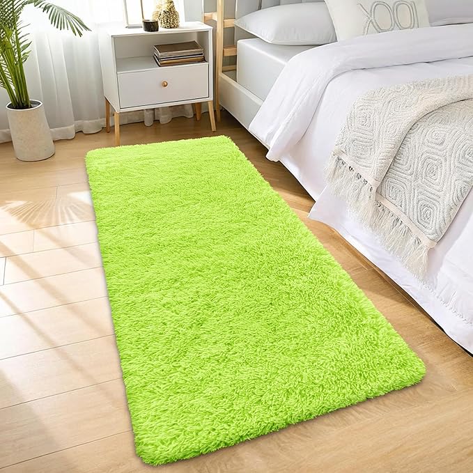 OLANLY 2x6 Machine Washable Runner Rugs for Hallway, Soft Fluffy Shaggy Bedside Rugs for Bedroom, Living Room, Indoor Floor Carpet for Kids Girls and Boys, Home Decor Aesthetic, Lime Green