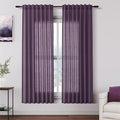 Plum Linen Curtains for Living Room 63 Inches Long 2 Panel Set Light Filtering Linen Drapes for Kitchen Windows Rod Pocket Back Tab Short See Through Curtain Country Farmhouse Decor 52x63
