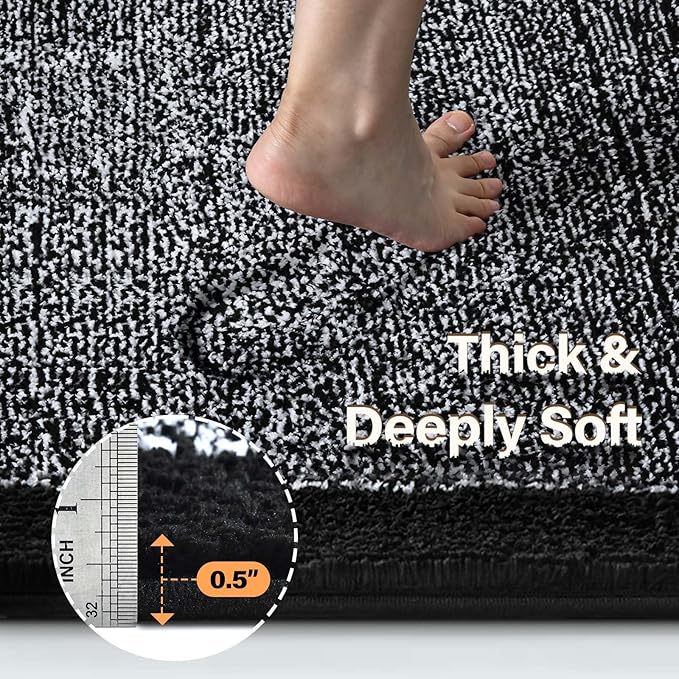 60x24 Long Bathroom Rugs Washable Non Slip, Black Bath Mat for Bathroom Floor Tub, Soft Absorbent Quick Dry Mats for Shower,Bathtub,Home Decor