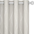 Deconovo Beige Blackout Curtains, Room Darkening Curtain, Thermal Insulated Soundproof Drapes, Silver Wave Dots Print, 52 x 45 Inch, Machine Washable Window Panels for Living Room Bedroom, Set of 2
