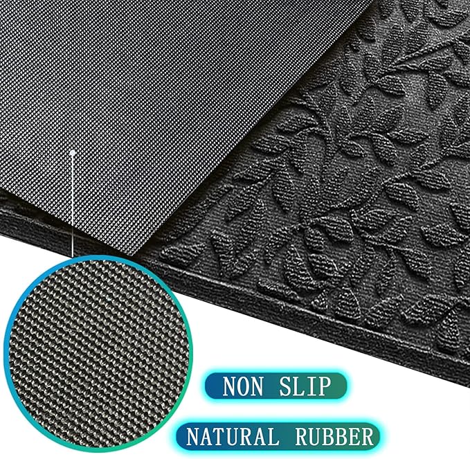 Bulijojo Sturdy Front Entrance Doormats,Durable Heavy Duty Welcome Mat,Thick Absorbent Natural Rubber Non Slip Mat,Easy Clean Entryway Mat Leaves Black 23"x35"