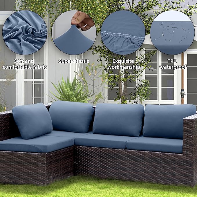 Outdoor Cushion Covers Set,14PCS Patio Furniture Couch Seat Slipcovers, Replacement for Sofa Sectional Chair(Cover，Only)
